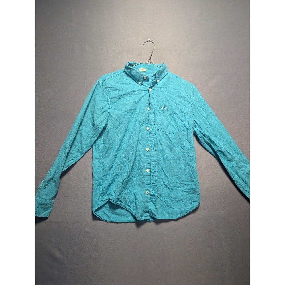 Hollister Epic Flex Stretch Shirt Mens XS Green Button Down Casual Long Sleeve